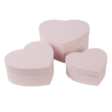 Sada 3 růžových úložných boxů ve tvaru srdce – 21x20x9/18x17x7/15x14x6 cm