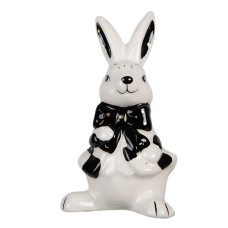 Figurka bílého zajíčka s černou mašlí – 9 cm