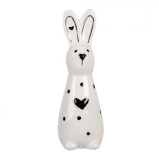 Figurka bílého zajíčka s černým srdíčkem – 13 cm