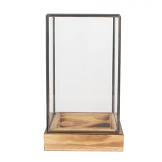 Skleněný poklop ve tvaru hranolu / domácí skleník s dřevěným tácem Kas – 14x14x24 cm