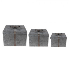 Sada 3 kovových úložných boxů ve tvaru dárku s mašlí – 24x24x18 cm
