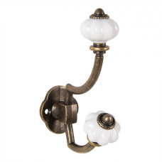 Kovový nástěnný háček s bílou porcelánovou knopkou ve tvaru květiny – 4x9x13 cm