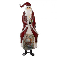 Vánoční dekorace Santa Claus v červeném kabátku s obrázkem jelena – 33x16x85 cm