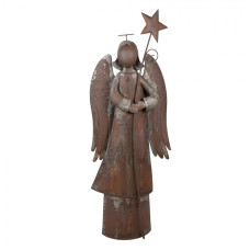 Vánoční dekorace hnědý kovový anděl držící hvězdu – 48x18x133 cm
