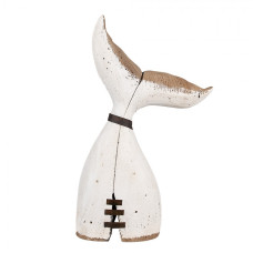 Dřevěná dekorace ocasu bílé velryby Seaside – 45 cm