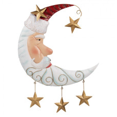 Kovová vánoční dekorace bílo-zlatý Santa Claus / měsíček s hvězdičkami – 40x3x45 cm