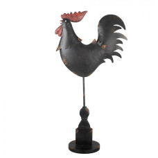 Černá kovová dekorace kohout s červeným hřebínkem na podstavci – 33x12x64 cm