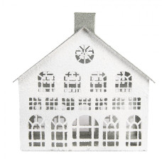 Bílá kovová dekorace velký městský dům na svíčku Zwemblik – 31x13x33 cm