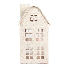 Bílá kovová dekorace domeček na svíčku s patrem a podkrovím na svíčku Zwemblik – 12x12x27 cm