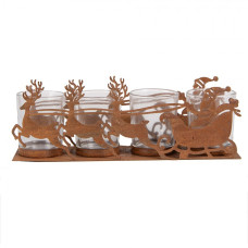 Vánoční kovový svícen na 4 svíčky Santa Claus se sobím spřežením Zwemblik – 25x7x8 cm