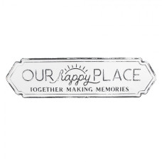 Velká kovová cedule Our Happy Place – 76x24 cm