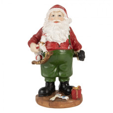 Vánoční dekorace Santa Claus v červeném svetru vyrábějící dárky – 8x6x13 cm
