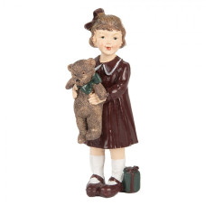 Vánoční dekorace holčička s medvídkem a hnědou mašlí – 15 cm