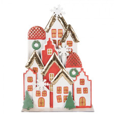 Vánoční dekorace zasněžená vesnička s mědenými střechami – 30x8x46 cm