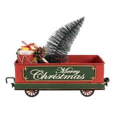 Vánoční dekorace vůz se stromečkem a dárky Merry Christmas – 31x15x27 cm