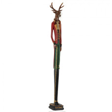 Vysoká socha jelena s hůlkou v červeném kabátu – 92 cm