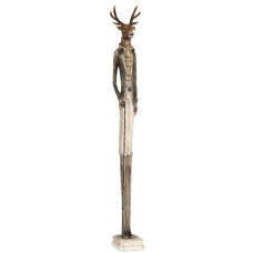Vysoká socha jelena s hůlkou v šedém kabátu – 92 cm
