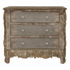 Hnědá dřevěná komoda Vintage se 3 šuplíky a květinovými úchyty – 92x40x86 cm