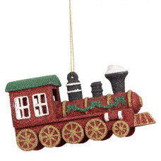Červená vánoční ozdoba třpytivá lokomotiva – 12x4x7 cm