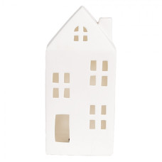 Porcelánová dekorace bílý domeček s LED světýlkem Lyra – 7x6x15 cm