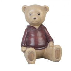 Dekorativní figurka medvídka v červené mikině – 8x6x9 cm