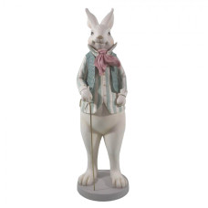 Figurka bílého králíčka v pruhované košili, vestičce a se zlatou hůlkou – 17x15x53 cm