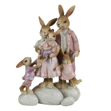 Figurka pózující králičí rodinky na kamínkách – 11x6x18 cm