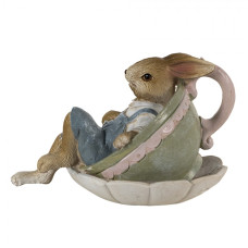 Figurka sedícího králíčka v zeleném šálku – 11x8x7 cm