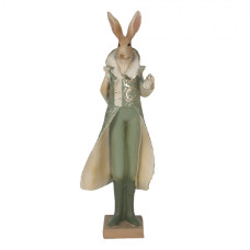 Figurka fešáckého králíčka v zeleném obleku a hodinkami – 11x8x33 cm