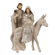 Figurka Ježíška s rodiči sedící na oslíkovi – 32 cm