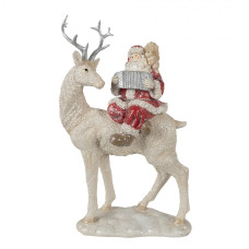 Figurka Santa Clause sedící na sobu hrající na harmoniku – 31 cm