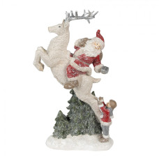 Figurka Santa Clause sedící na sobu rozdávající dárky – 33 cm