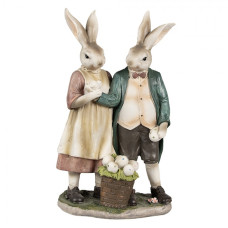 Velikonoční figurka králičí zamilovaný páreček s plným košíkem puntikatých vajíček – 26 cm