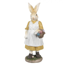 Velikonoční figurka králičí paní v zástěře s košíkem barevných vajíček – 38 cm