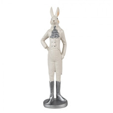 Velká figurka fešáckého králíčka v bílém obleku se stříbrnými boty – 40 cm