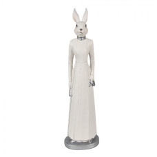Velká figurka fešácké králičí dámy v bílých šatech – 41 cm