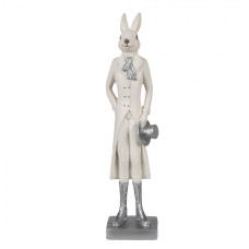 Figurka fešáckého králíčka v obleku a stříbrným kloboukem – 34 cm