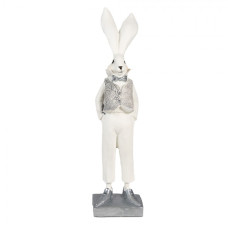 Figurka fešáckého králíčka s stříbrnou vestičkou – 36 cm
