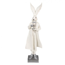 Velká figurka fešáckého králíčka v obleku a kávičkou – 47 cm