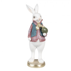 Velikonoční figurka králičího chlapce s vestičkou a zeleným vajíčkem – 26 cm