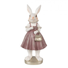 Figurka králičí slečny v růžových šatičkách a zlatou kabelkou – 27 cm