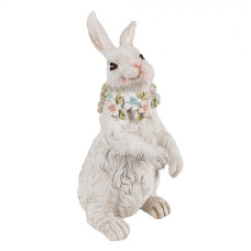 Figurka bílého zajíčka s nahrdelník z kytiček – 20 cm