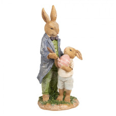 Figurka králičího taťky se synem malující vajíčko – 21 cm