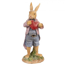 Figurka králička v oblečku držící červené srdíčko – 20 cm