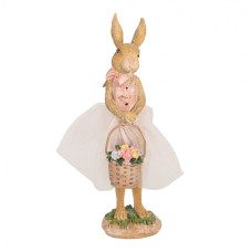 Figurka králičí slečny v sukýnce a košíkem kytiček – 21 cm