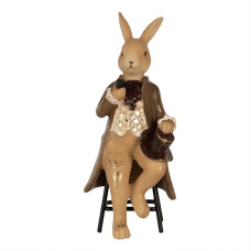 Figurka sedícího králíčka s kloboukem s patinou – 20 cm