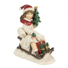 Dekorativní figurka holčička v bílém kožíšku na sáních – 10x6x12 cm