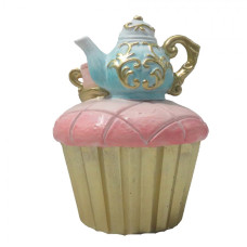 Pohádková dekorace růžový cupcake s čajovým setem – 8x11 cm