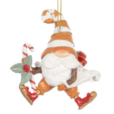 Oranžovo-bílá vánoční ozdoba skřítek v pruhované čepici s Candy Cane Gnomda – 8x4x10 cm