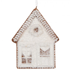 Závěsná vánoční ozdoba perníkový domeček s třpytivou polevou Bevroren VII – 8x1x10 cm